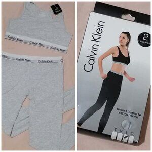BNWT, Calvin Klein Two-Piece Bralette and Leggings Set, Light Grey